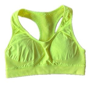 Forever 21 Womens Sports Bra neon yellow Heathered Seamless Mesh Racerback S